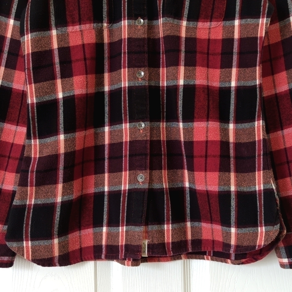 Woolrich Plaid Flannel Relaxed Fit Long Sleeve Button Down Shirt Red Burgundy S - Picture 9 of 14